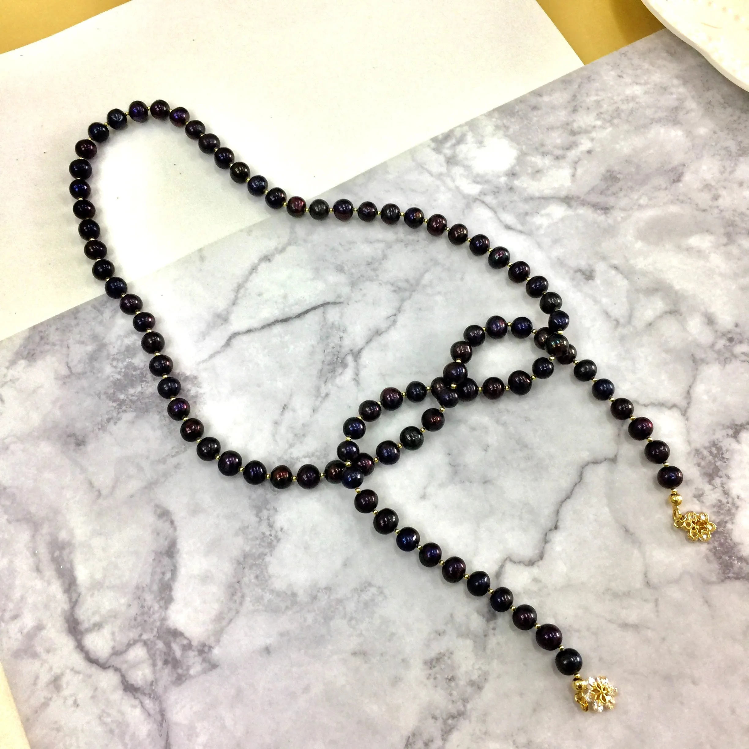 Black Freshwater Pearls Open Ended Necklace AN055