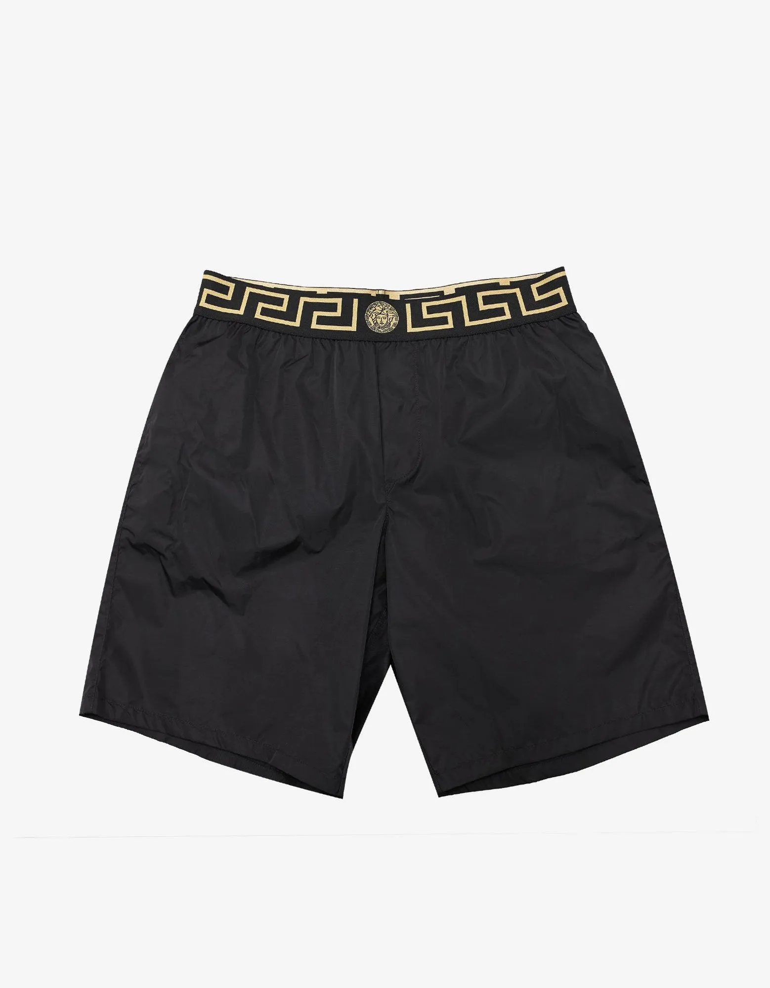 Black Greek Key Long Swim Shorts