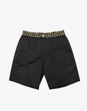 Black Greek Key Long Swim Shorts