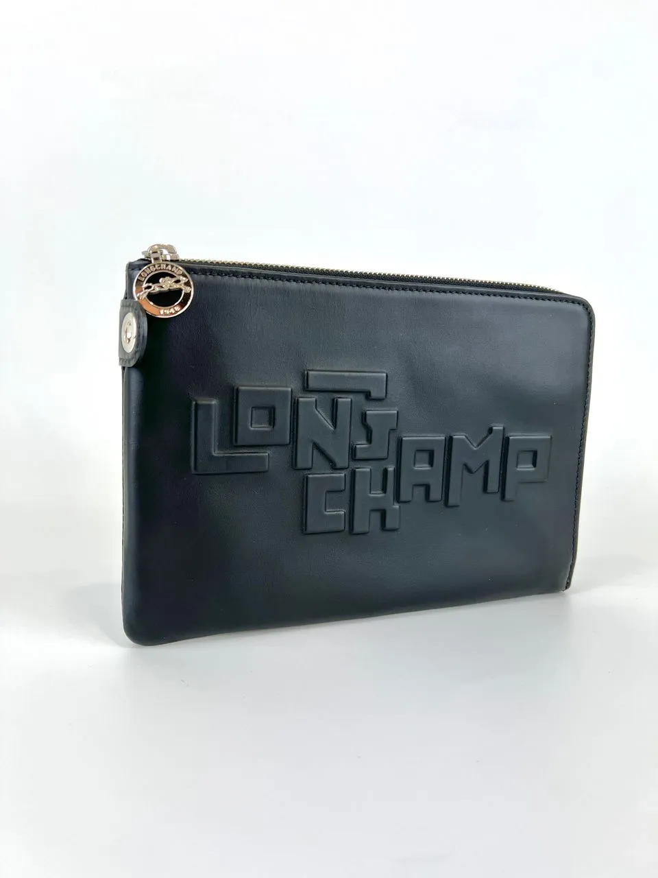 Black Leather Logo Clutch&nbsp;