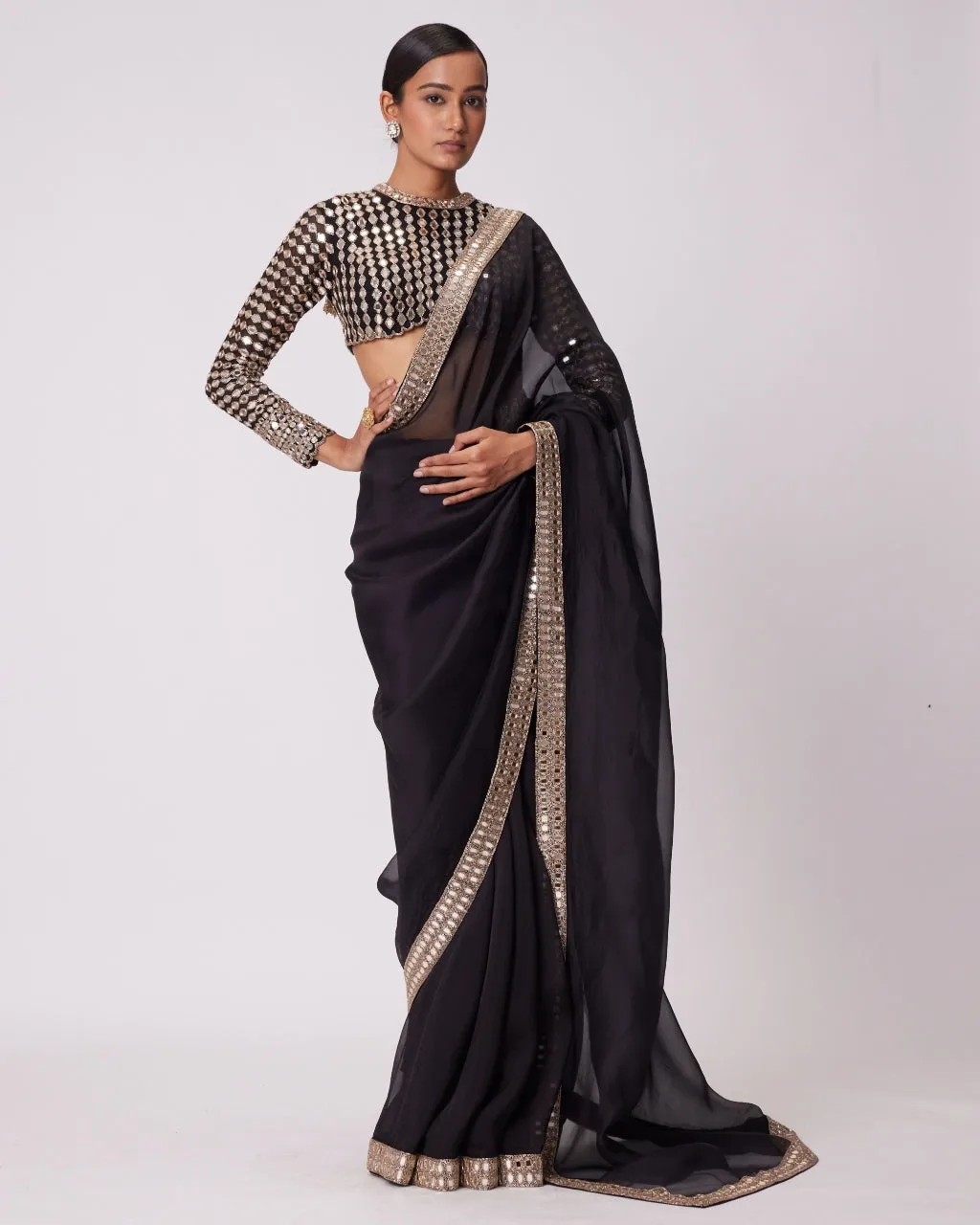 Black Organza Sari Set