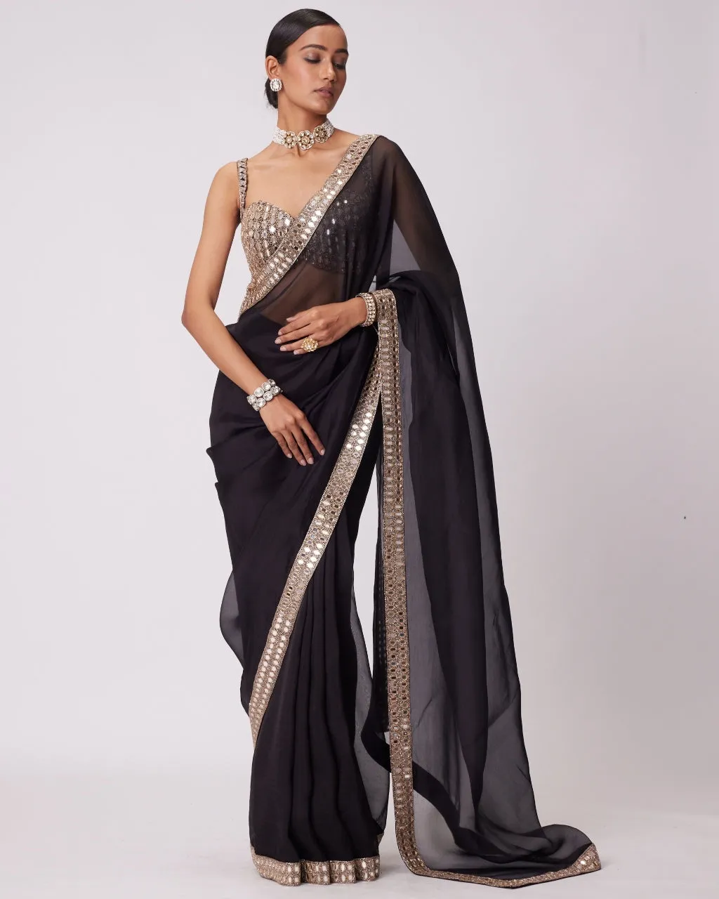 Black Organza Sari Set