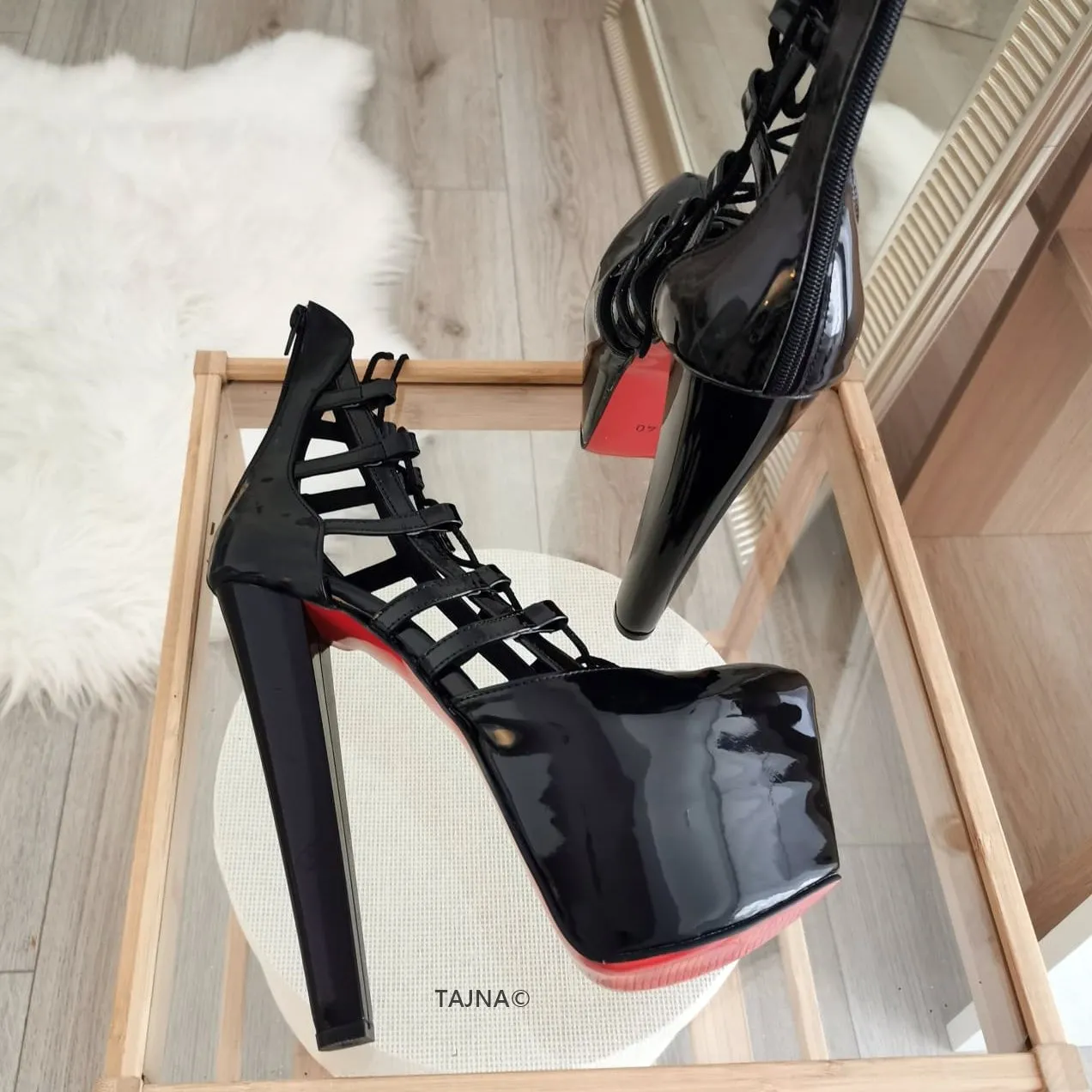 Black Patent Designer Lace Up Platforms