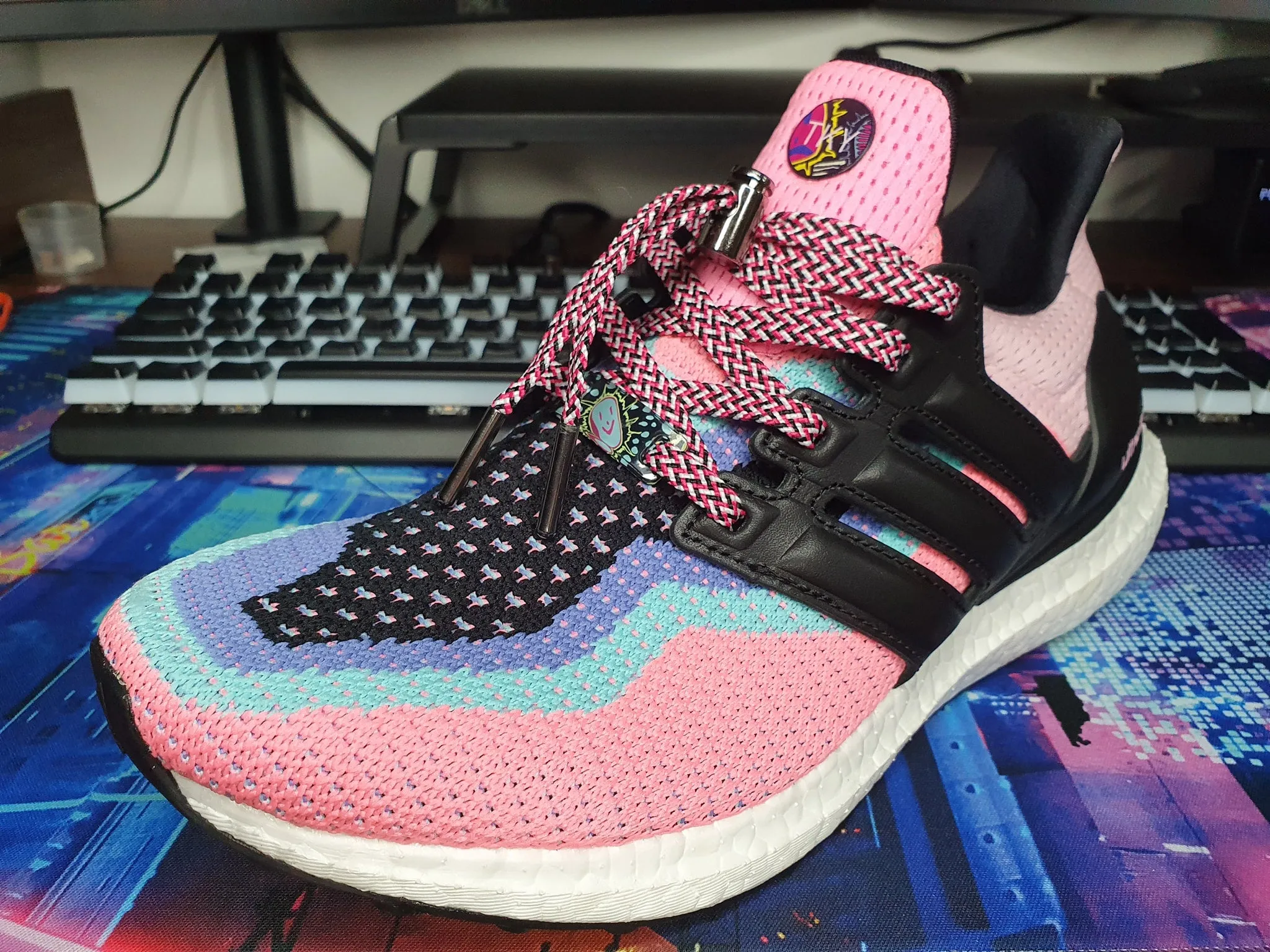 Black/White/Pink Tri-color Flat Laces