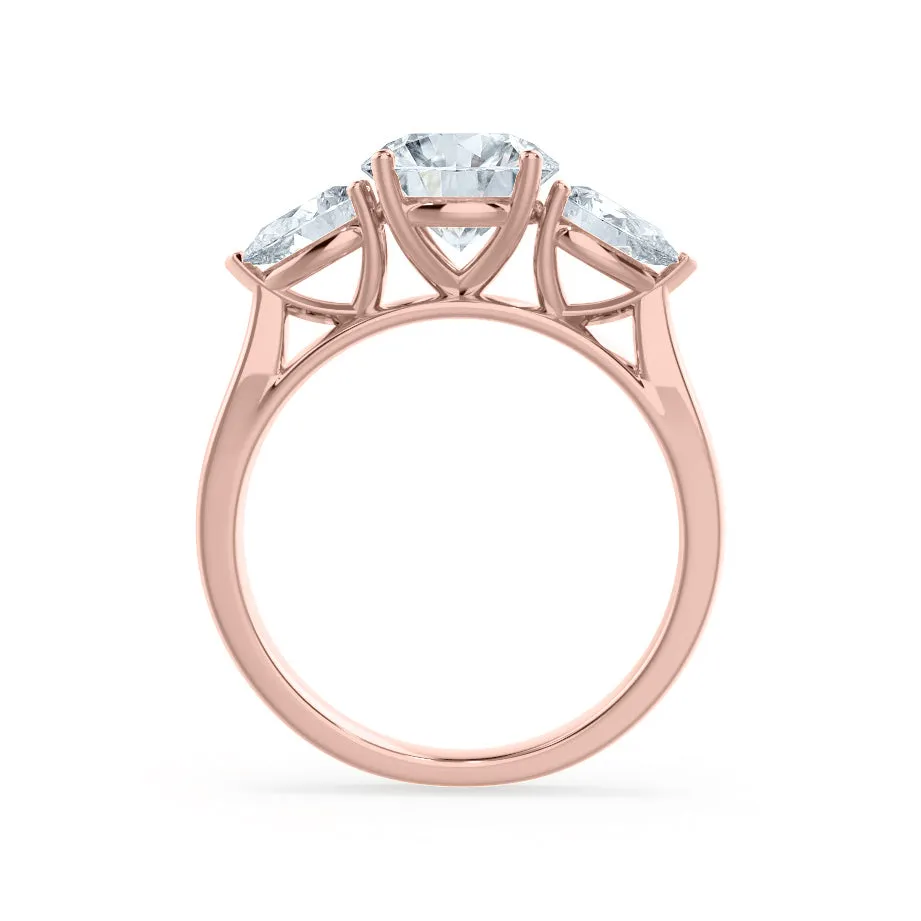 BLOSSOM - Round Lab Diamond & Pear Cut Diamond 18k Rose Gold Trilogy Ring