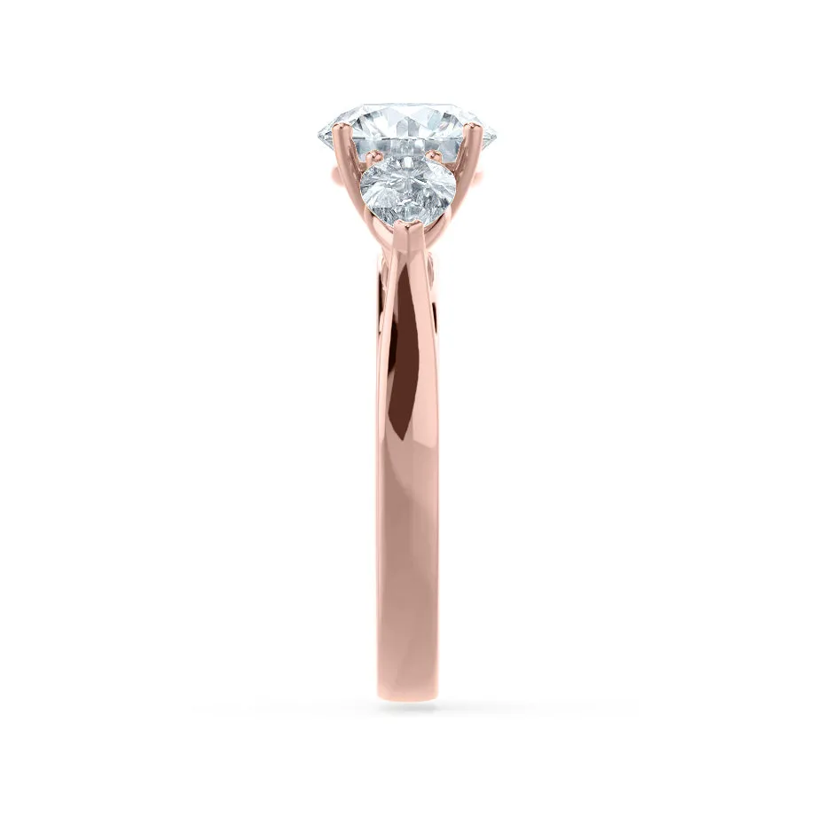 BLOSSOM - Round Lab Diamond & Pear Cut Diamond 18k Rose Gold Trilogy Ring