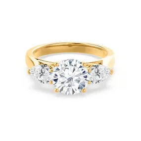 BLOSSOM - Round Moissanite & Pear Cut Diamond 18k Yellow Gold Trilogy