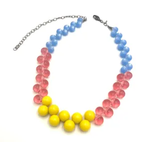 Blue & Pink Color-Block Button Dot Necklace