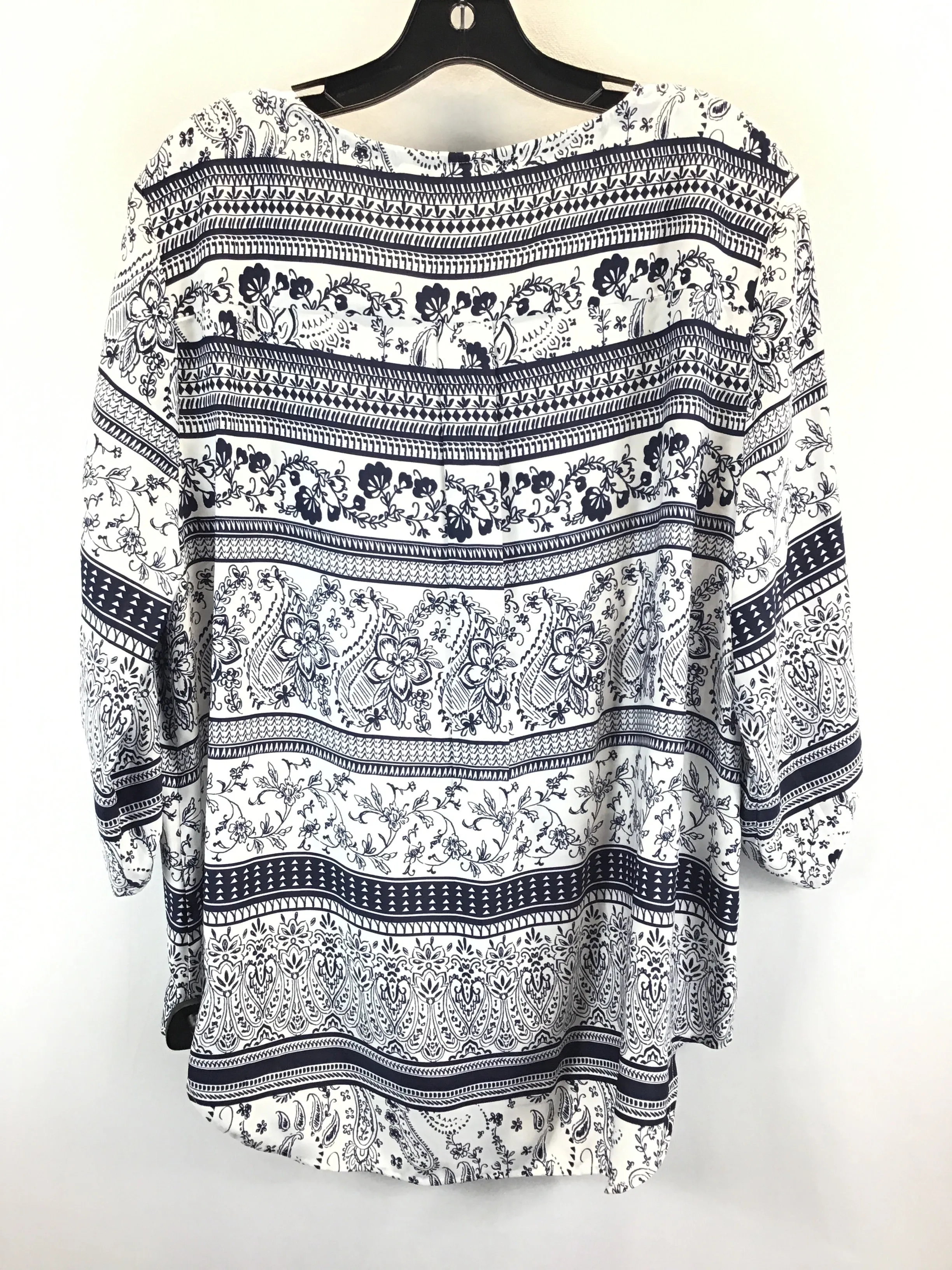 Blue & White Top 3/4 Sleeve Chicos, Size 3