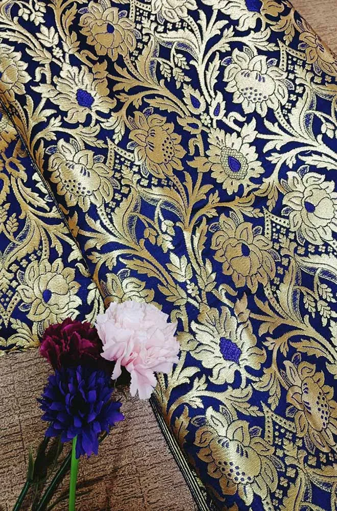 Blue Banarasi Kimkhwab Silk Meenakari Fabric  ( 0.5 Mtr )