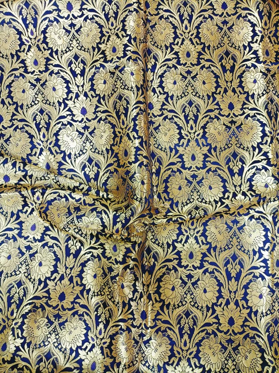 Blue Banarasi Kimkhwab Silk Meenakari Fabric  ( 0.5 Mtr )