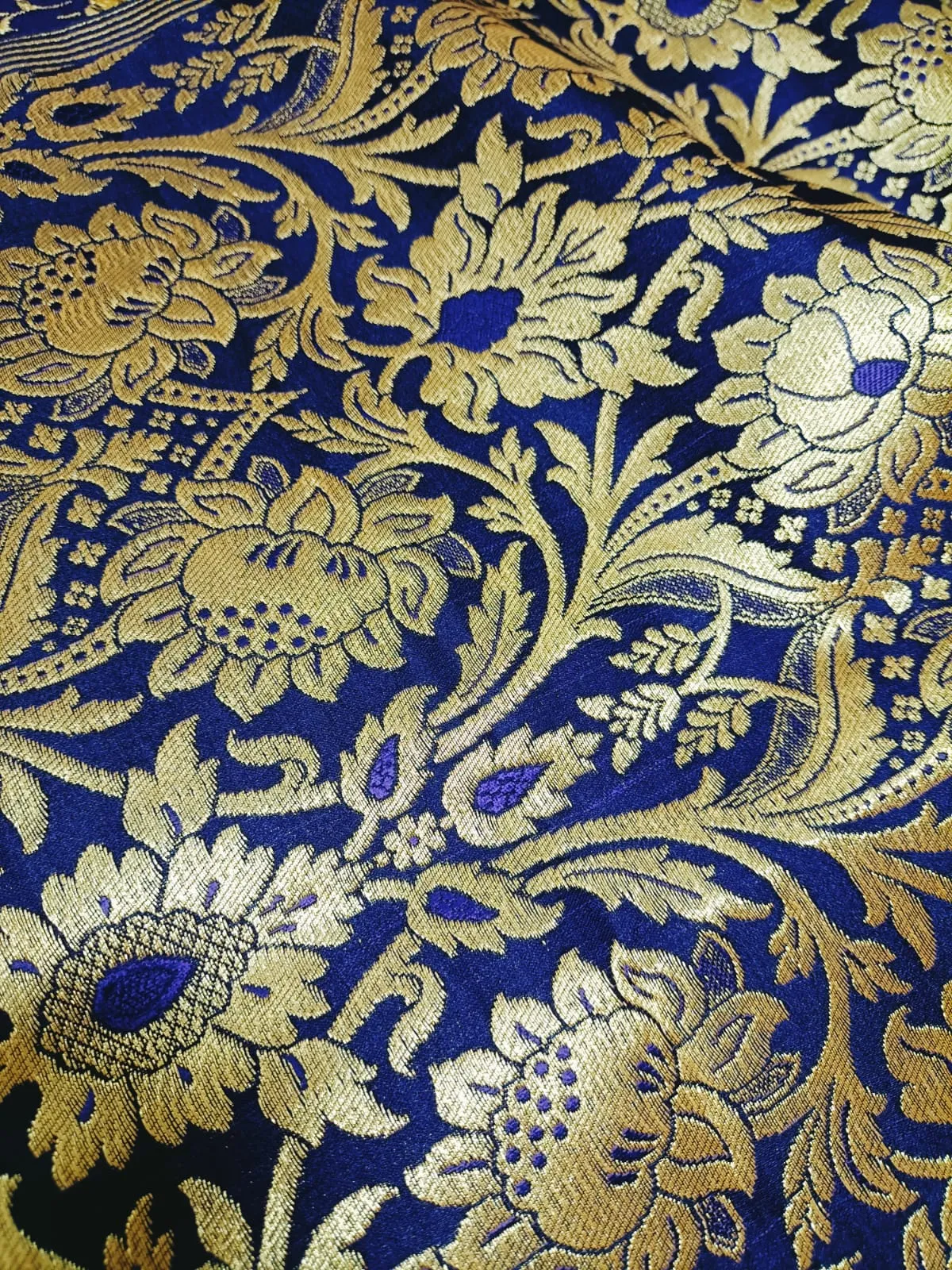 Blue Banarasi Kimkhwab Silk Meenakari Fabric  ( 0.5 Mtr )