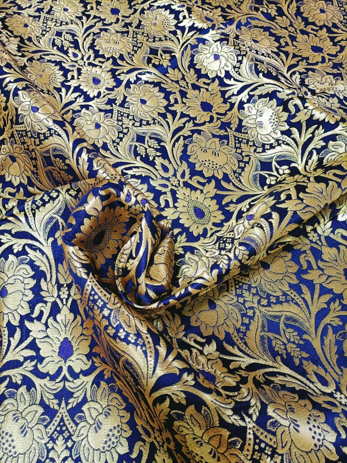 Blue Banarasi Kimkhwab Silk Meenakari Fabric  ( 0.5 Mtr )