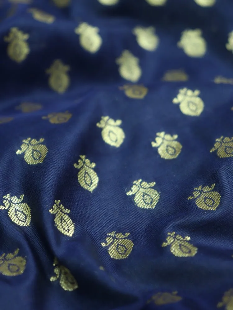 Blue Banarasi Silk Zari Booti Design Fabric ( 1 Mtr )