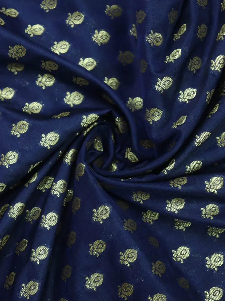 Blue Banarasi Silk Zari Booti Design Fabric ( 1 Mtr )