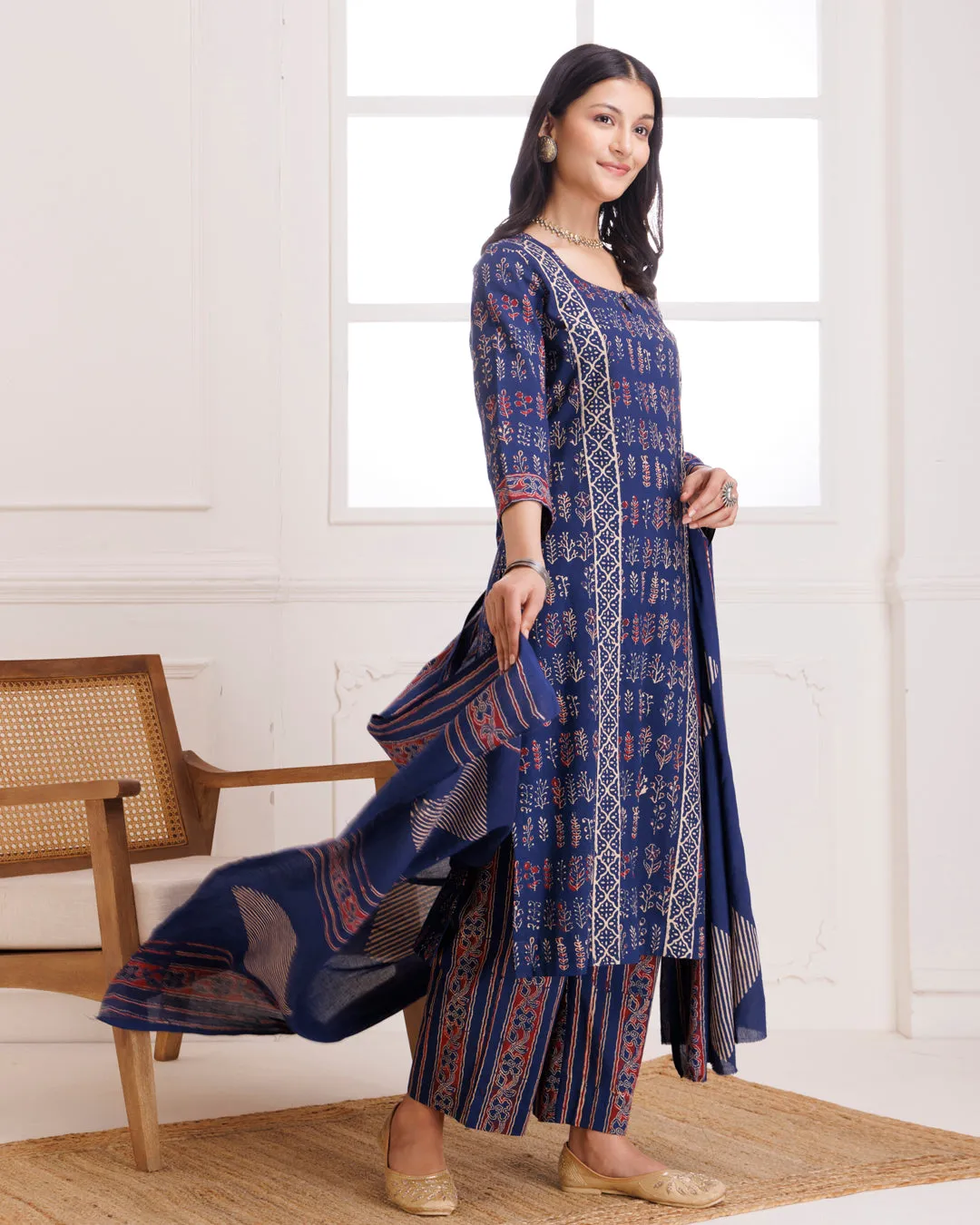 Blue Handblock Printed Cotton Suit Set