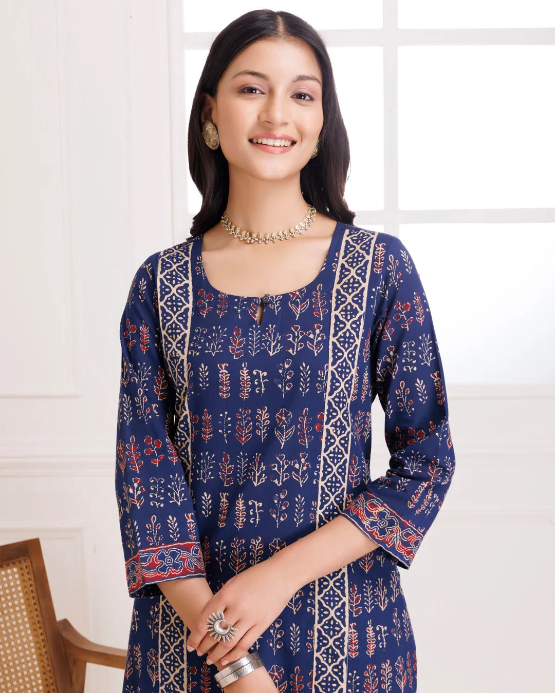 Blue Handblock Printed Cotton Suit Set