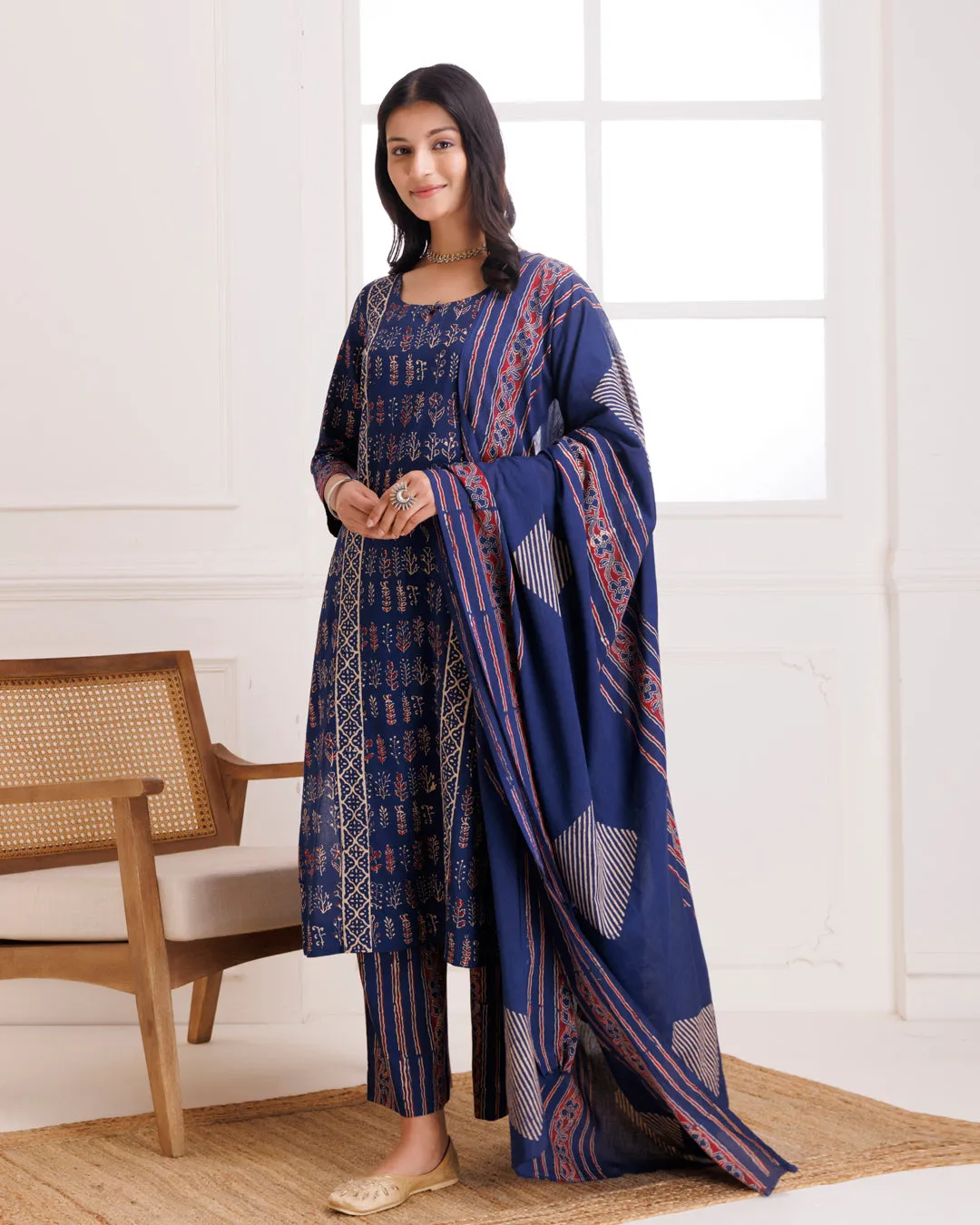 Blue Handblock Printed Cotton Suit Set