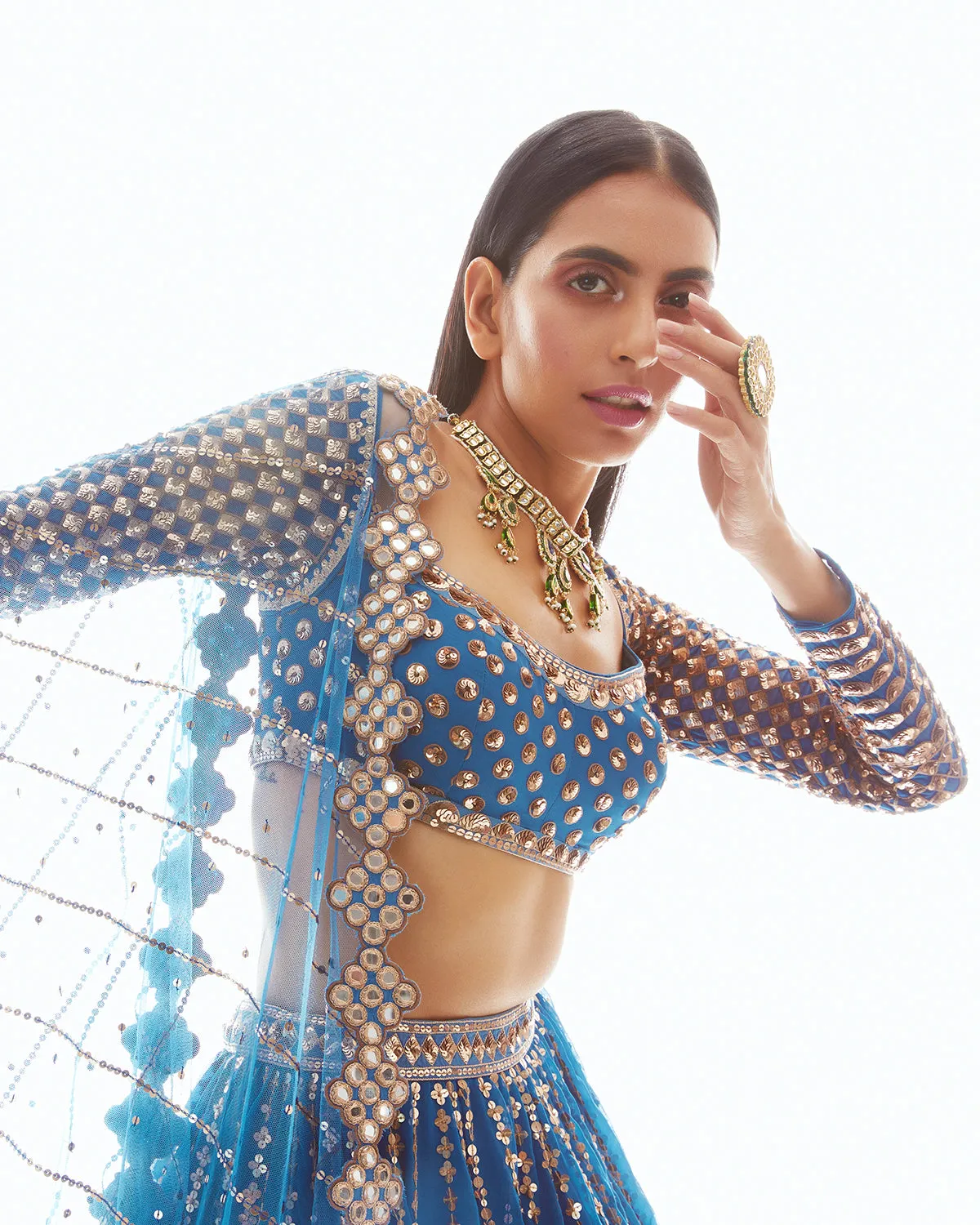 Blue Linear Drop Lehenga Set