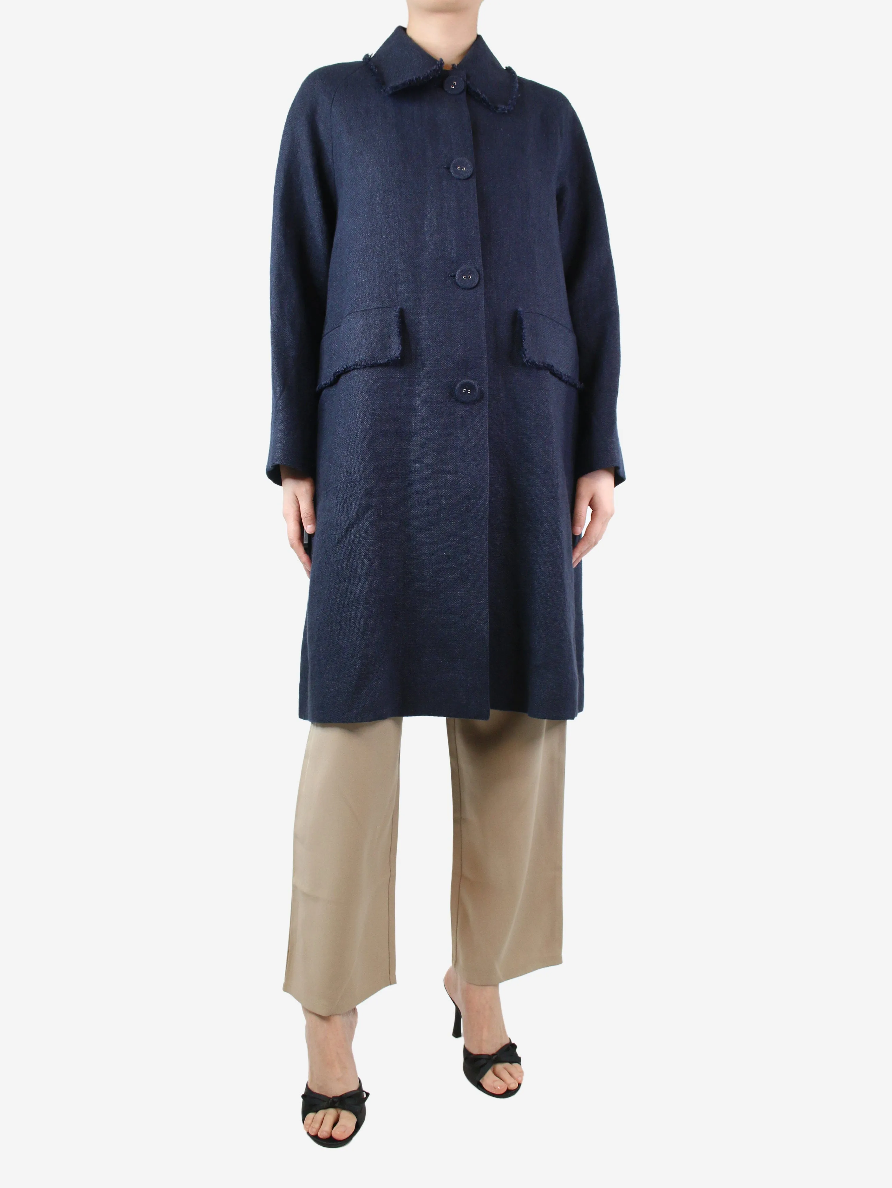 Blue linen buttoned coat - size UK 10