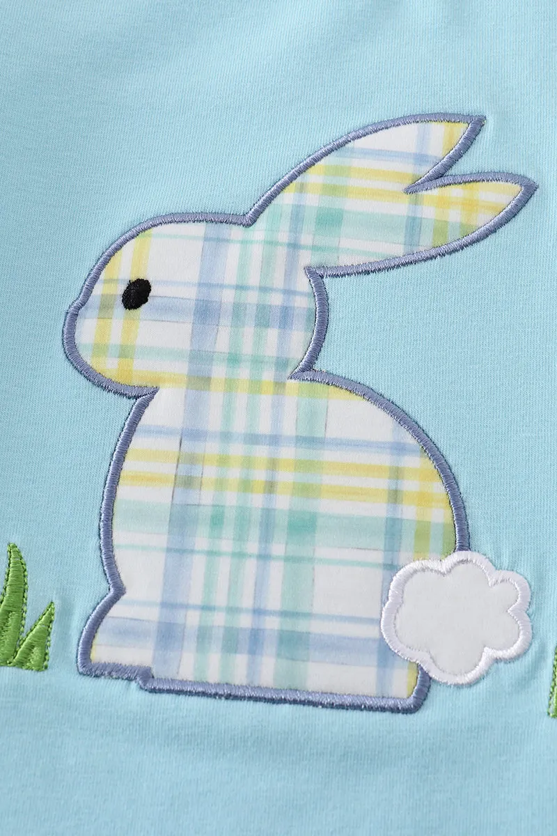 Blue rabbit applique boy top