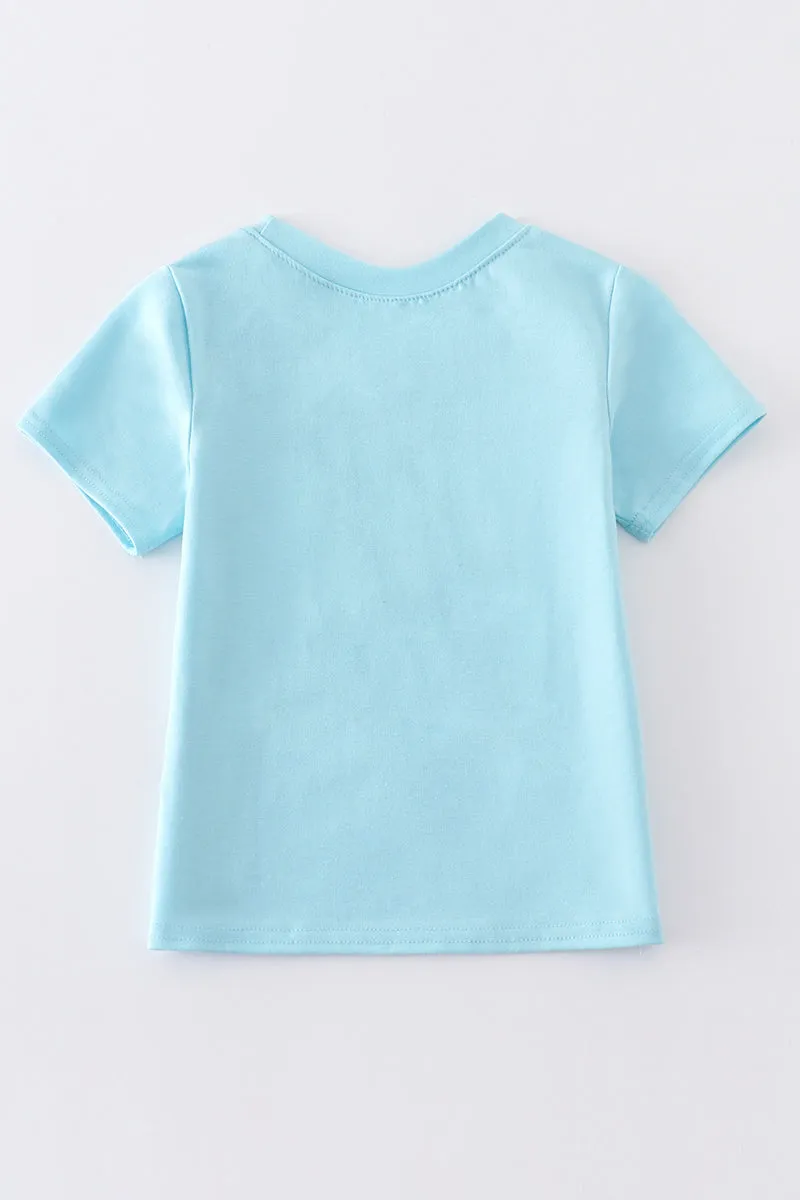 Blue rabbit applique boy top