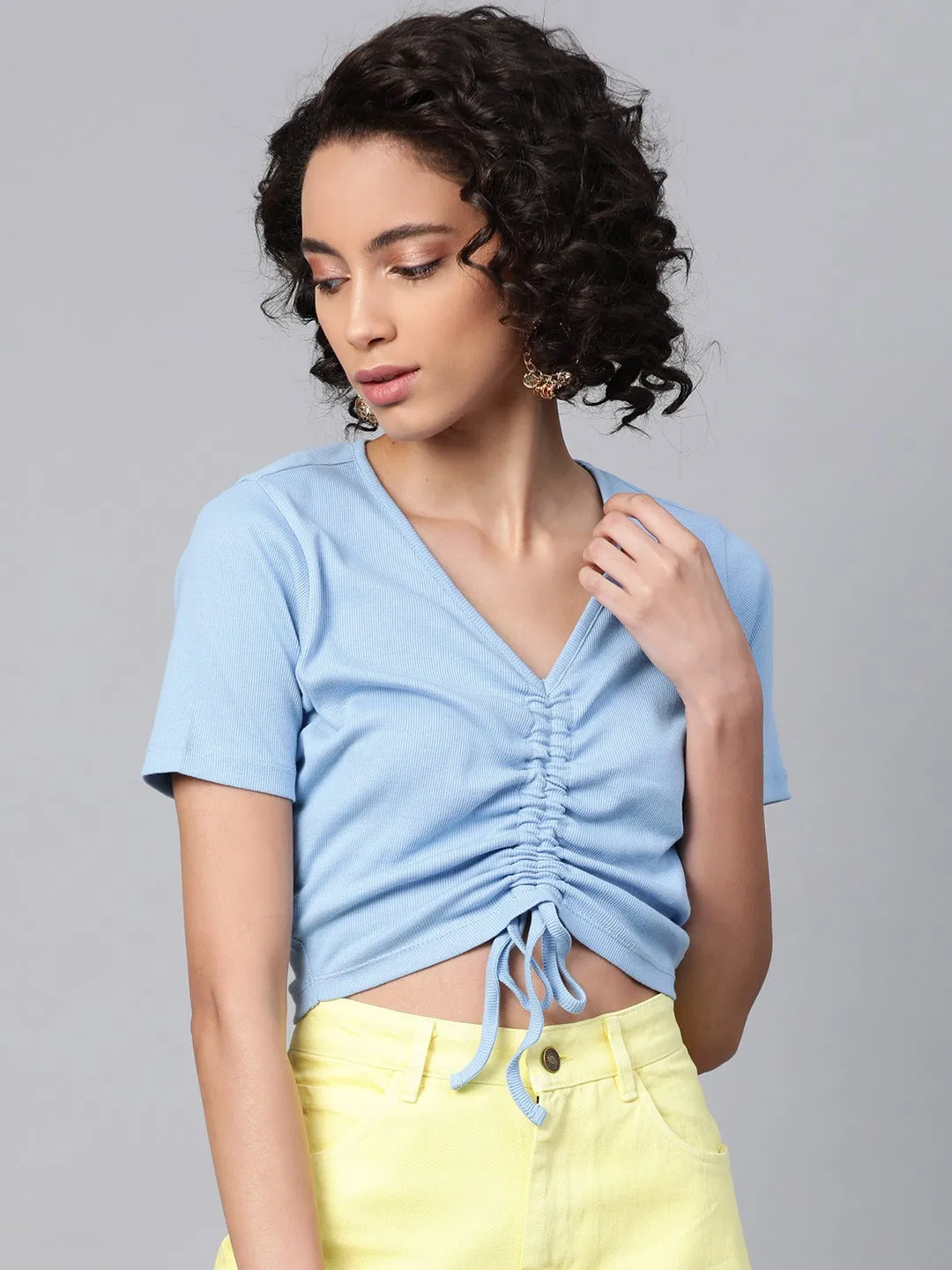 Blue Rouched Crop Top