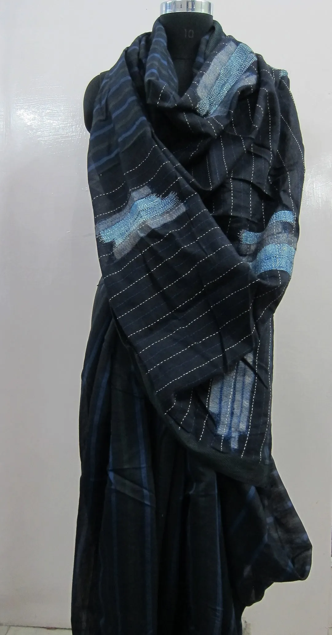 Blue Stripe Boro Saree