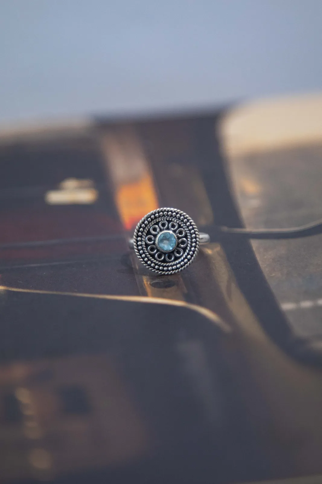 Blue Topaz Tribal Disc Ring