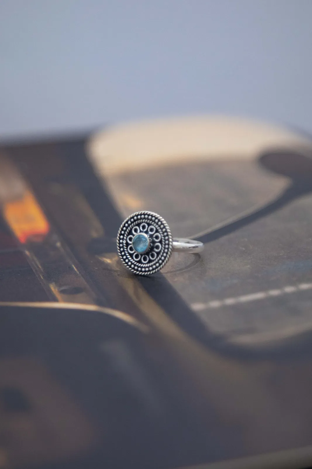 Blue Topaz Tribal Disc Ring