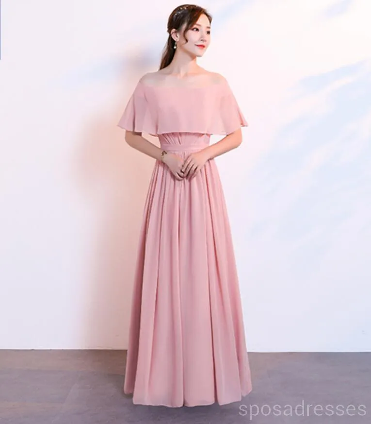 Blush Pink Floor Length Mismatched Chiffon Cheap Bridesmaid Dresses, WG534