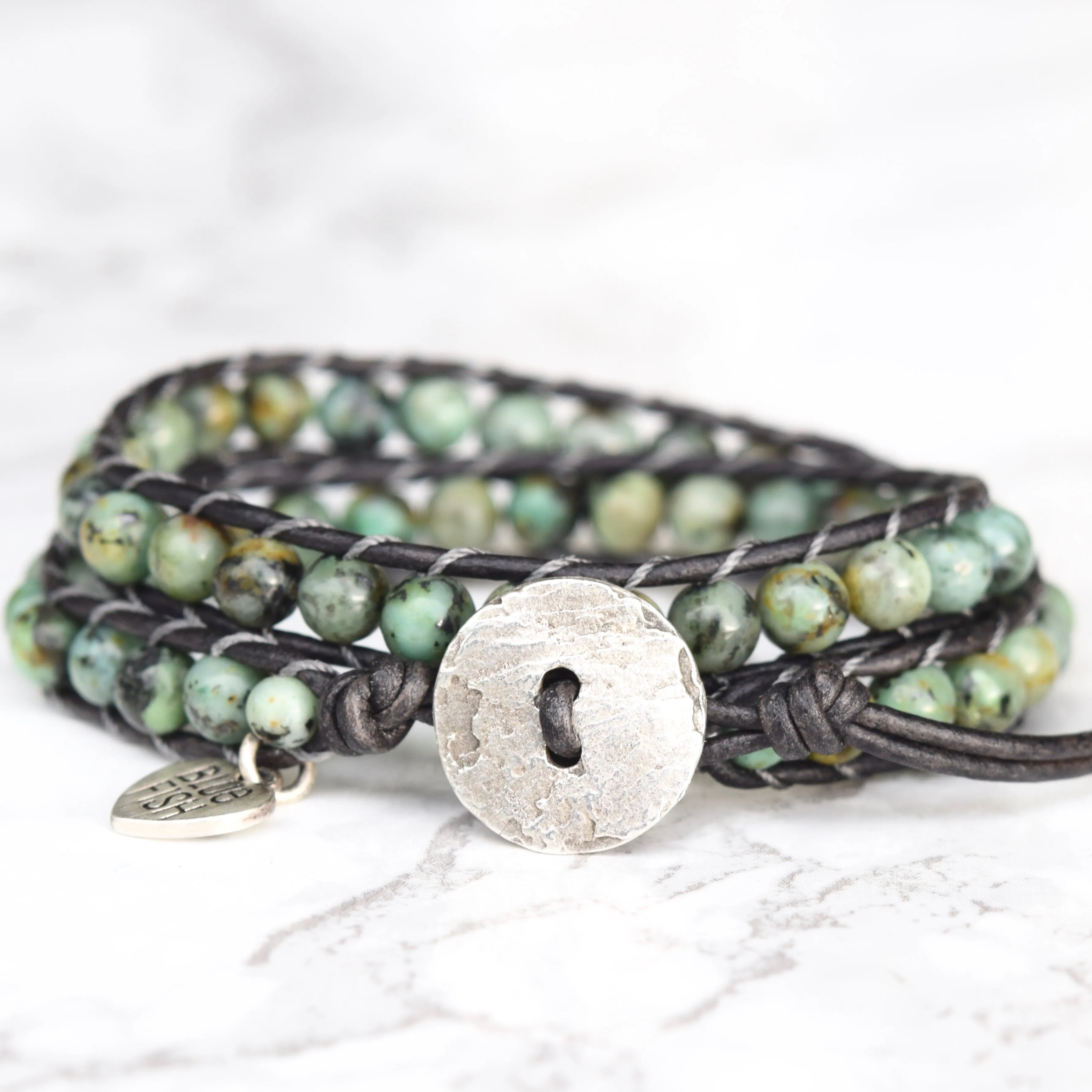 Bold African Turquoise Double Wrap Bracelet