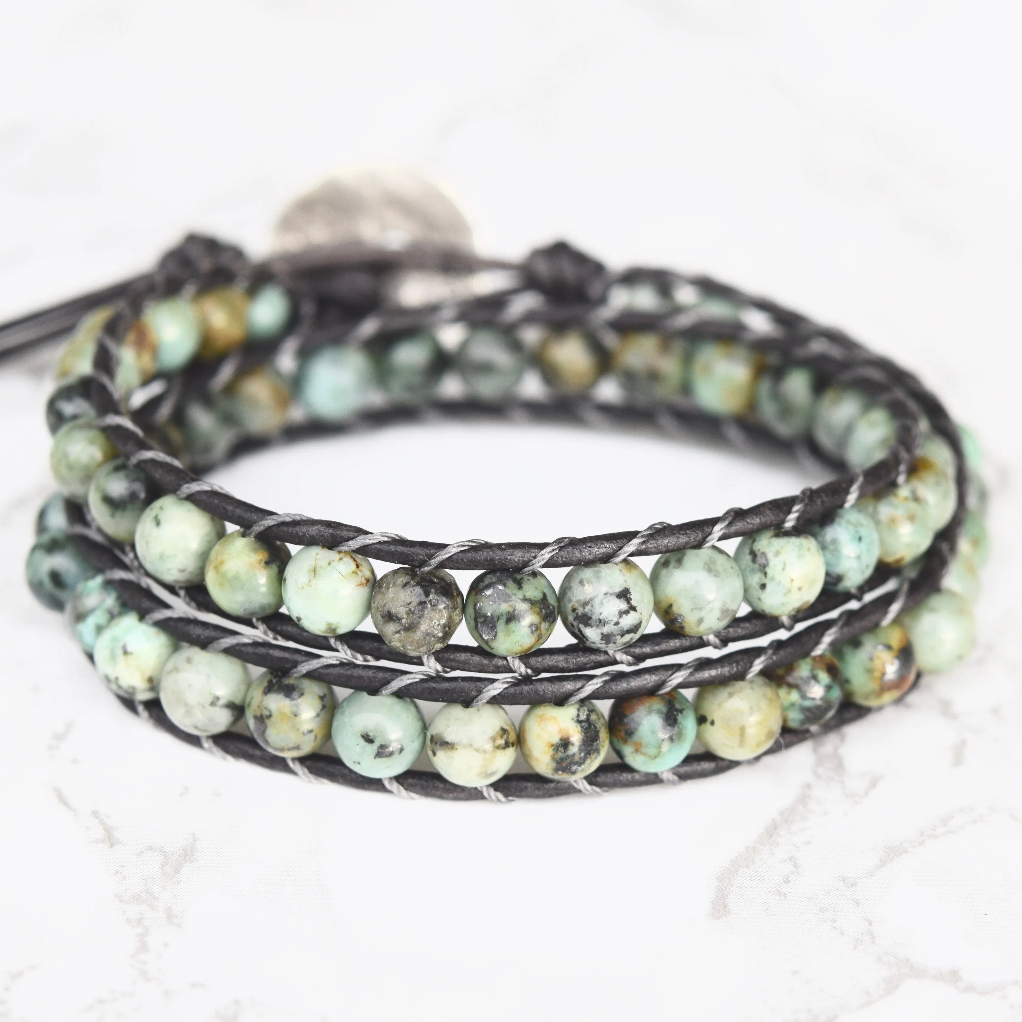 Bold African Turquoise Double Wrap Bracelet