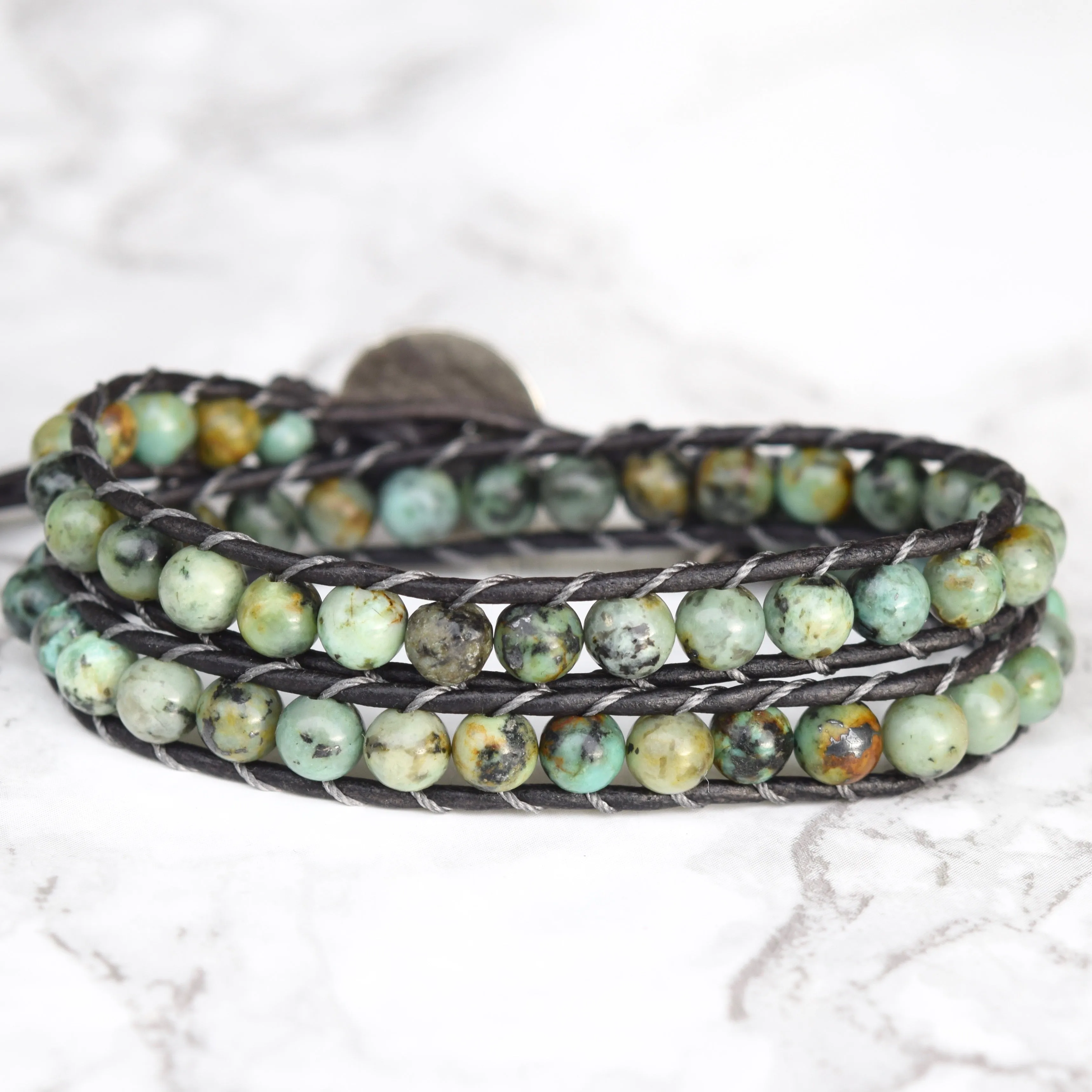 Bold African Turquoise Double Wrap Bracelet