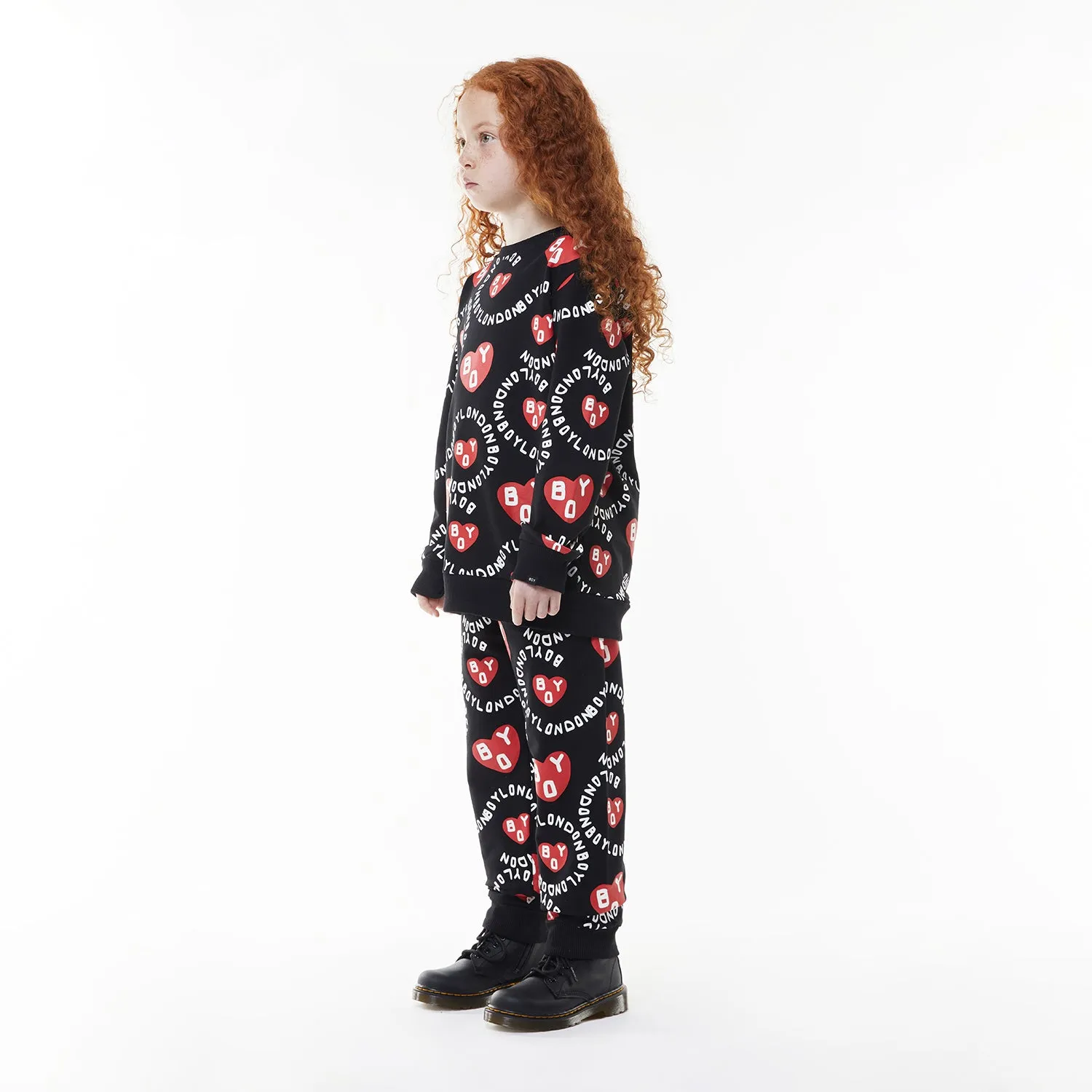 BOY KIDS HEART PRINT SWEATSHIRT - BLACK