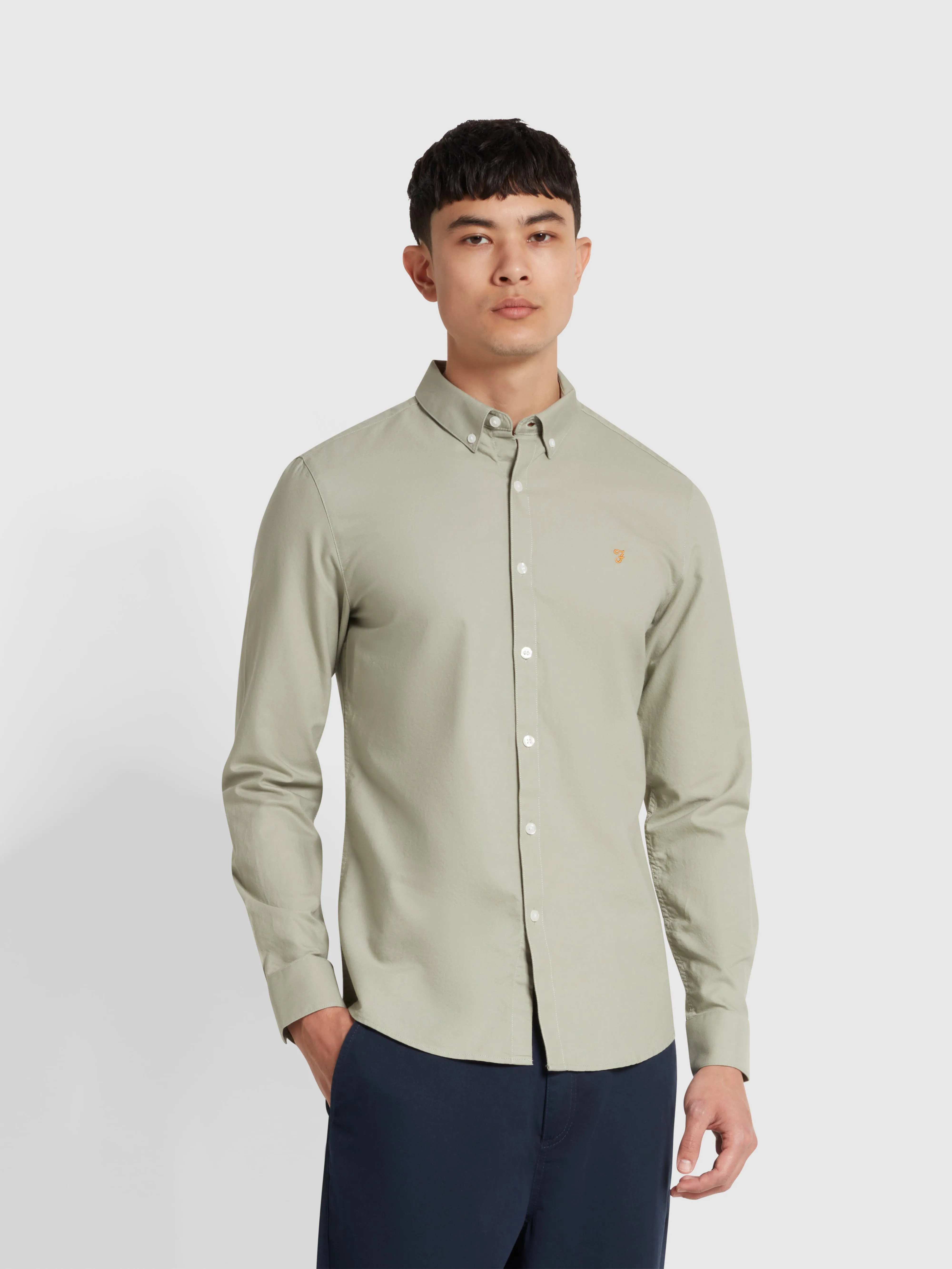 Brewer Slim Fit Organic Cotton Long Sleeve Shirt In Balsam