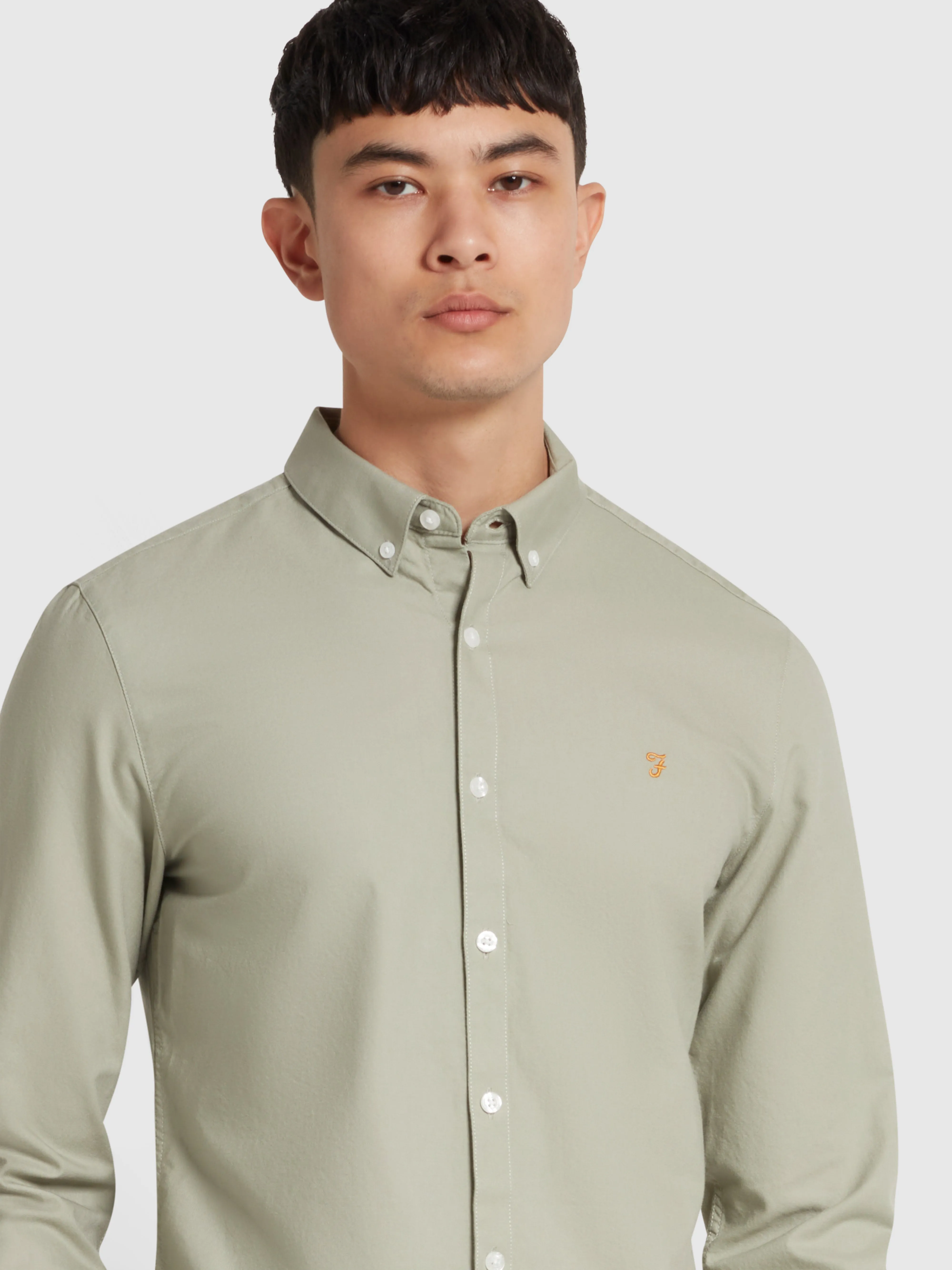 Brewer Slim Fit Organic Cotton Long Sleeve Shirt In Balsam