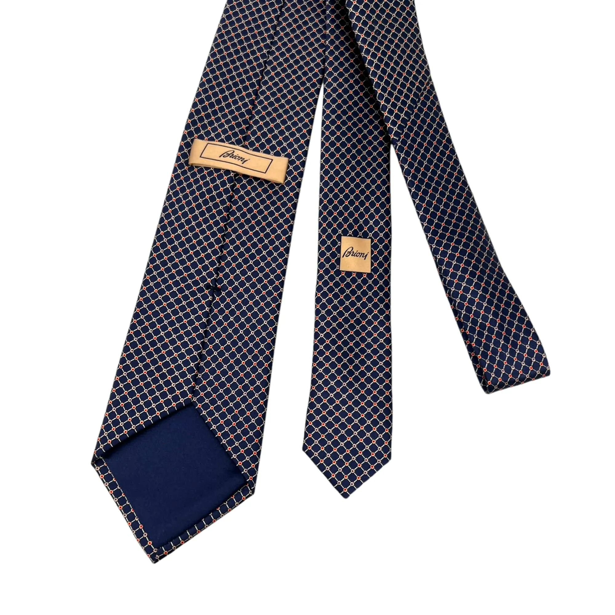 BRIONI Mini Print Handmade Silk Tie - Navy