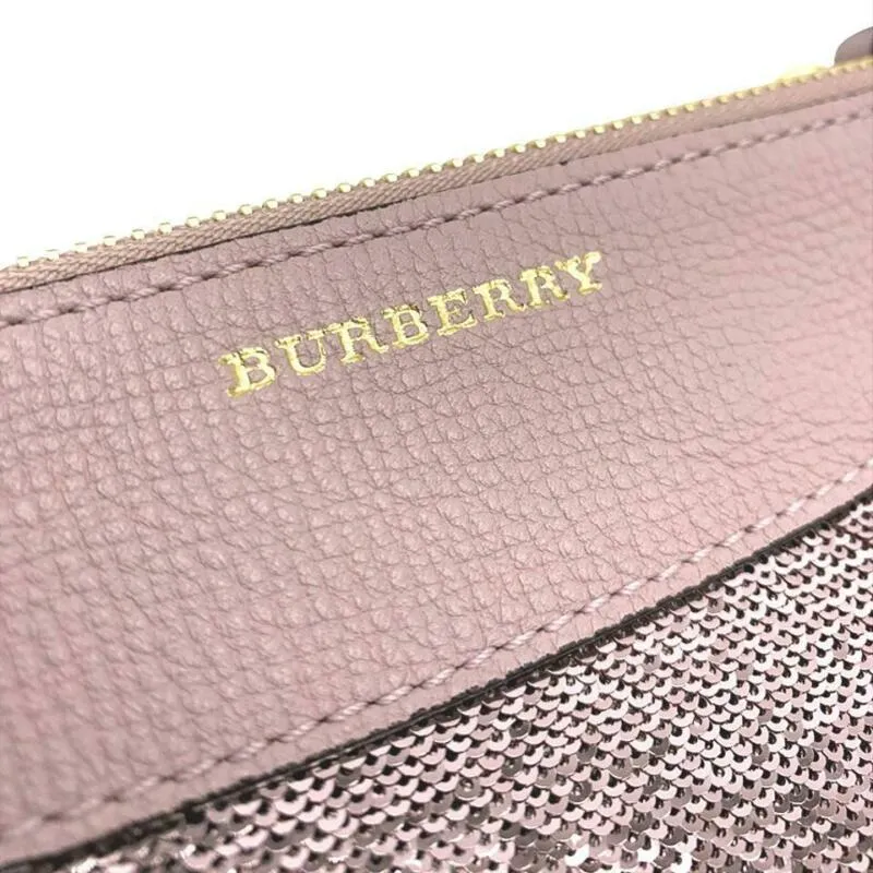 Burberry Peyton Sequin House Check Pink Metallic Brown Canvas Cross Body Bag