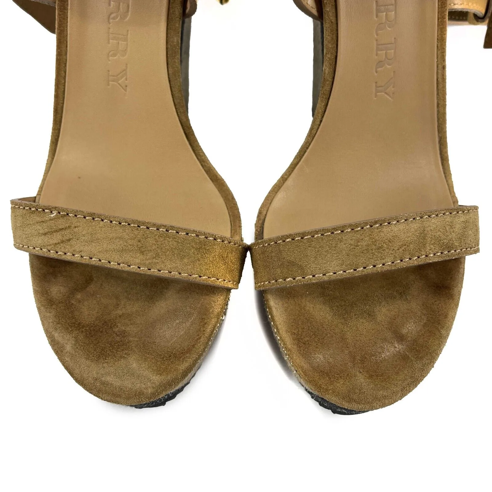 Burberry - Suede Goldfinch Check Wedges - Camel - 37.5 US 7.5