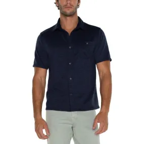 Button Up Short Sleeve Shirt - Navy/Multi-Blue