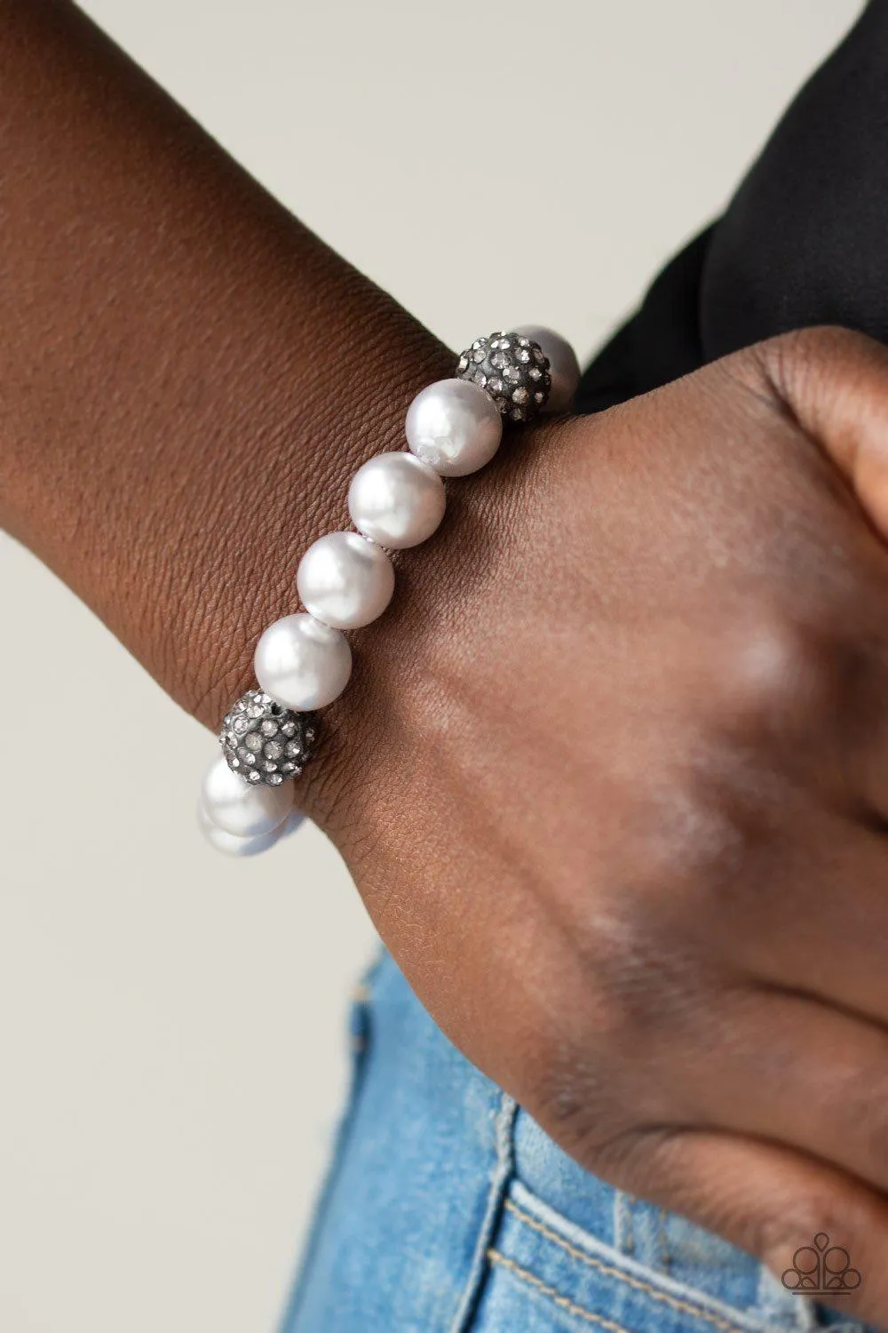 Cake Walk Silver Pearl and Rhinestone Bracelet - Paparazzi Accessories