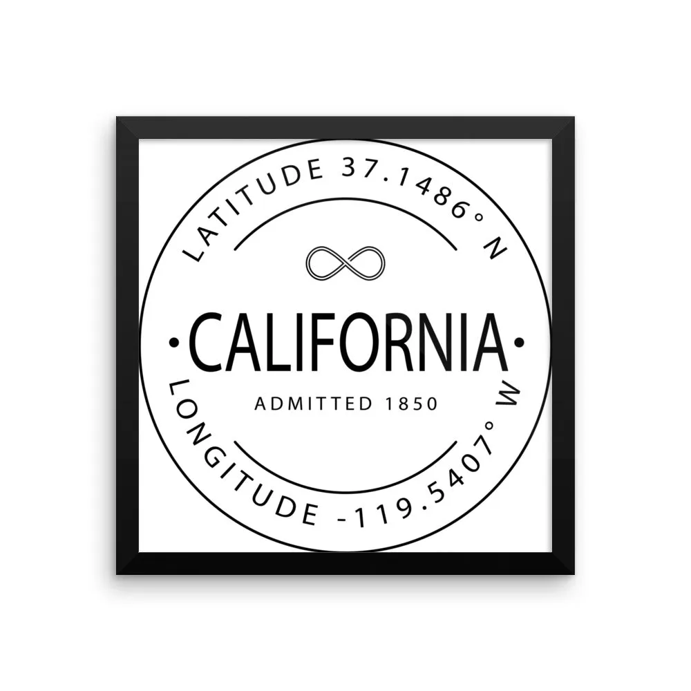 California - Framed Print - Latitude & Longitude