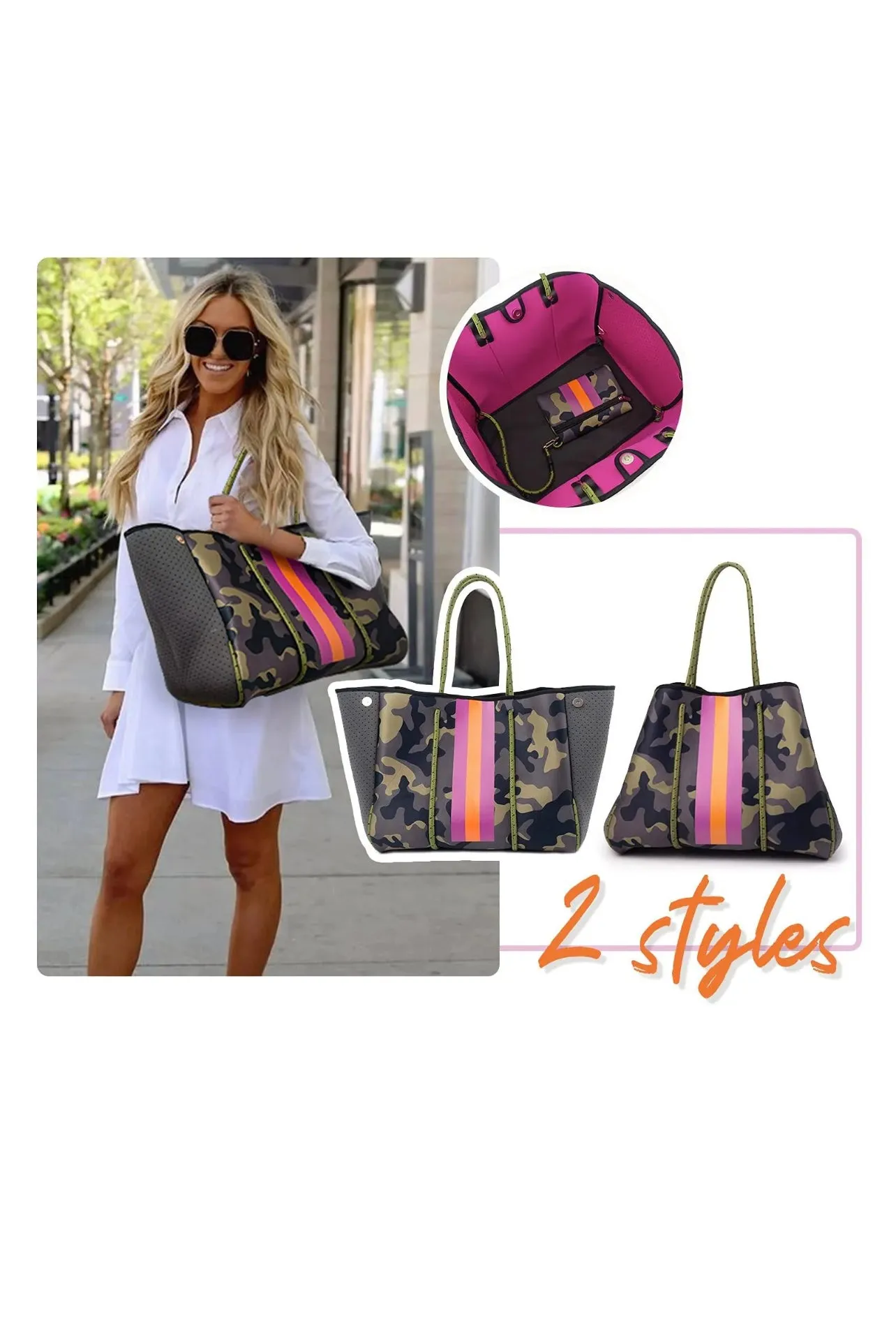 Camo and pink neoprene tote set