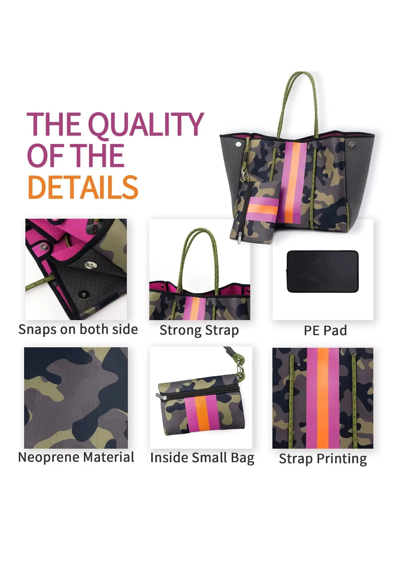 Camo and pink neoprene tote set