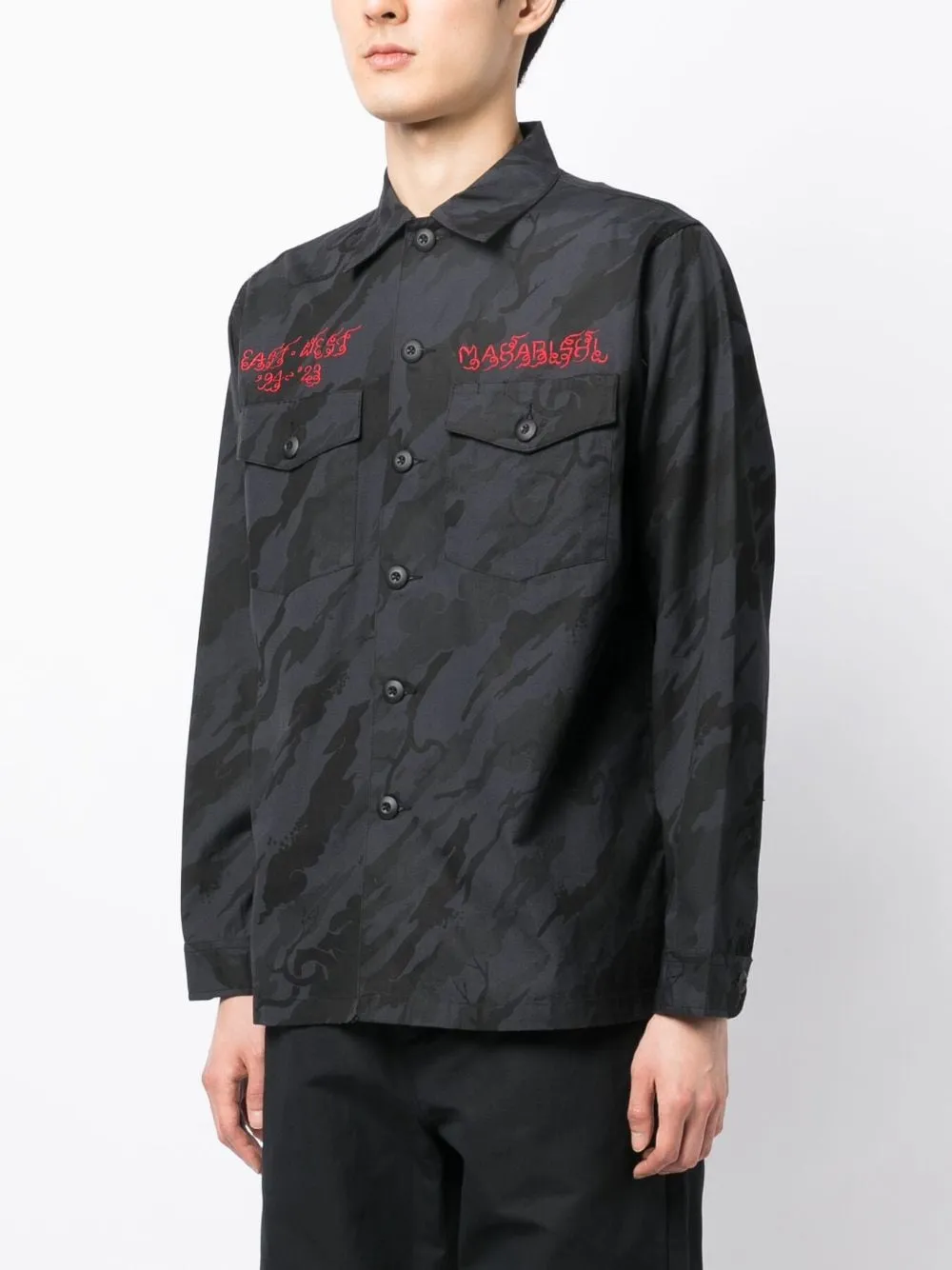 Camouflage-Print Logo-Embroidery Shirt