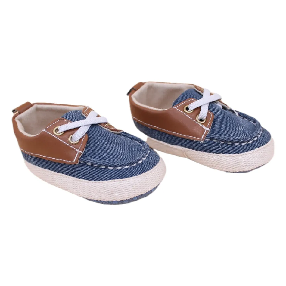 Canvas Slip On Sneakers (Blue & Brown) - Prewalker