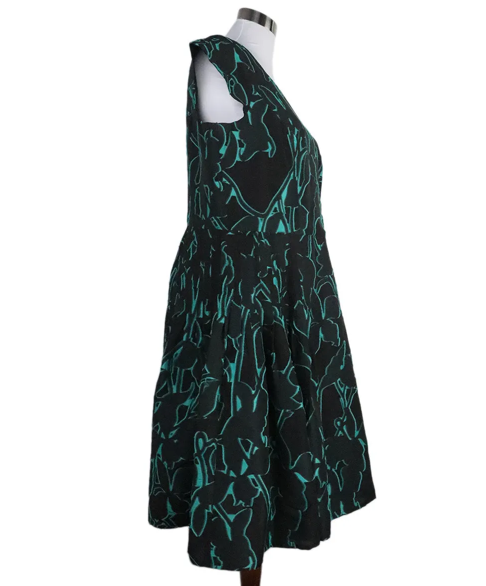 Carolina Herrera Black & Green Silk Dress sz 14