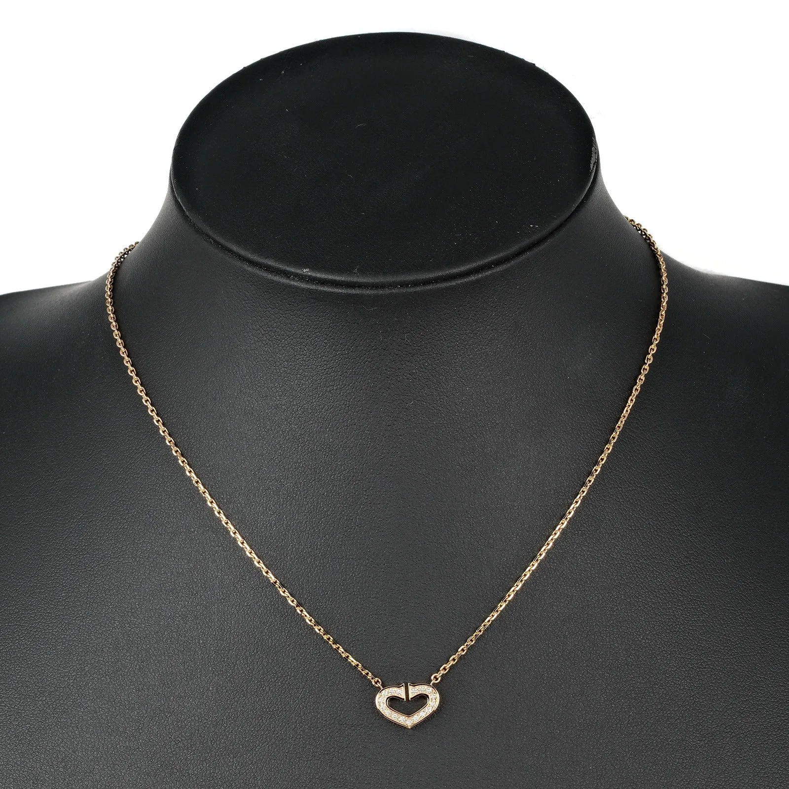 CARTIER Necklace K18 pink gold, diamond gold C heart Women Used Authentic