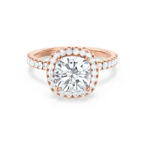 CASEADA - Cushion Moissanite & Diamond 18k Rose Gold Halo Ring